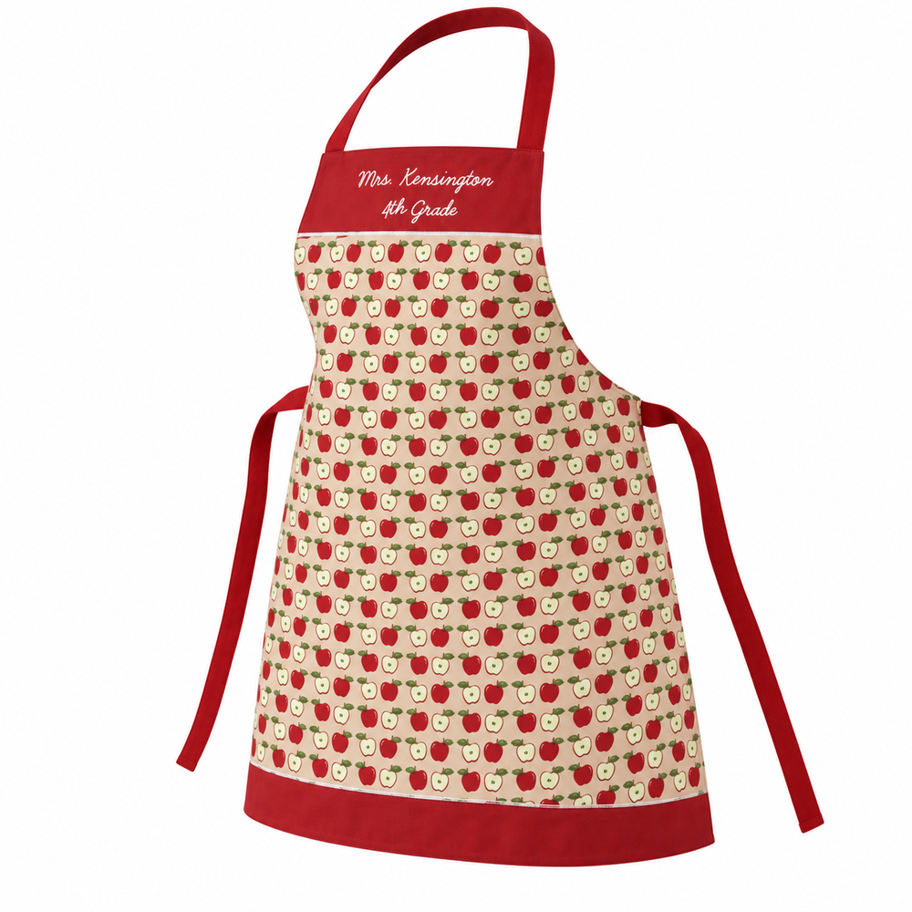 Red Apples Polyester Teacher Apron Personalised School Gift by Jacket Field