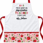 White Polyester Apple Teacher Apron Modern All-Over Print by Jacket Field