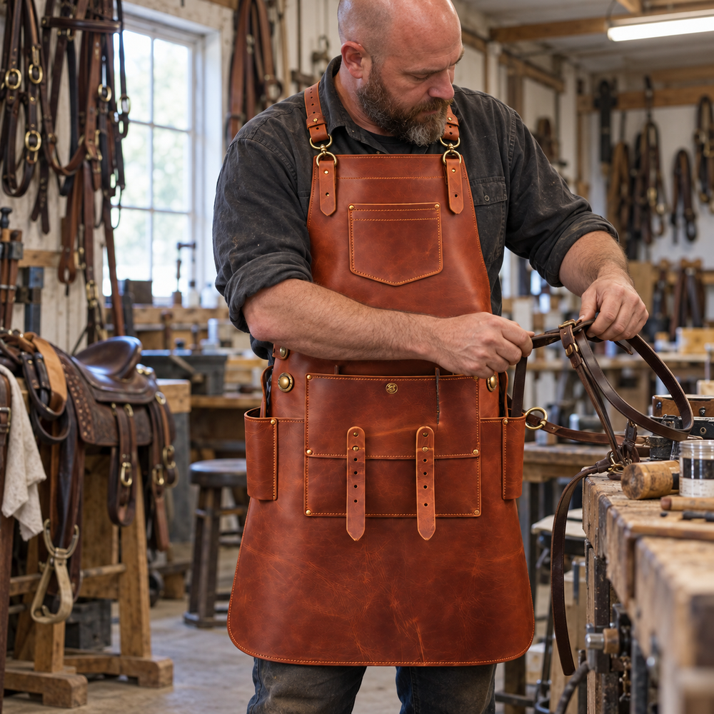 Men’s Chocolate Brown Crazy Horse Leather Blacksmith Apron