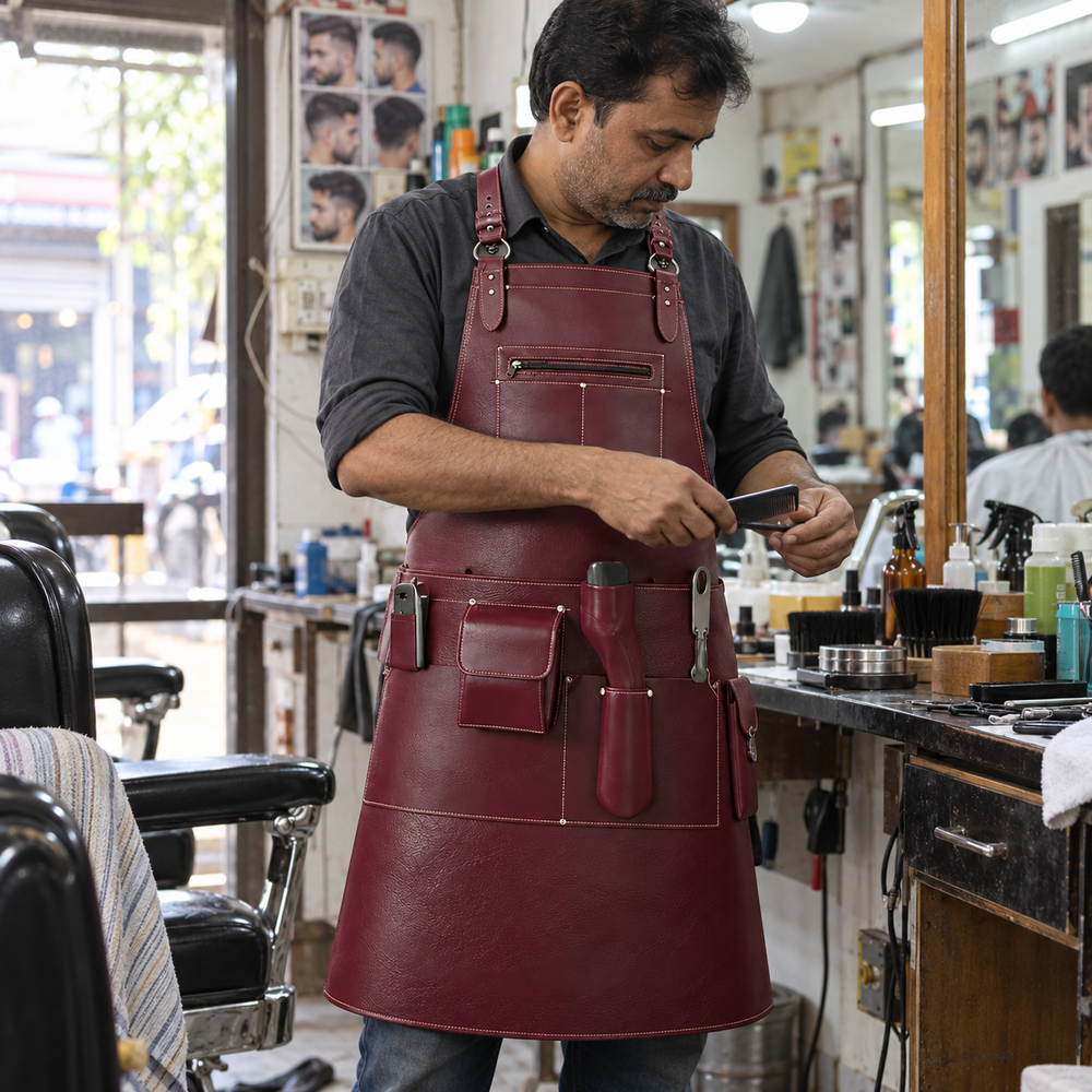 Men’s Rich Maroon Crazy Horse Leather Blacksmith Apron by Jacket Field