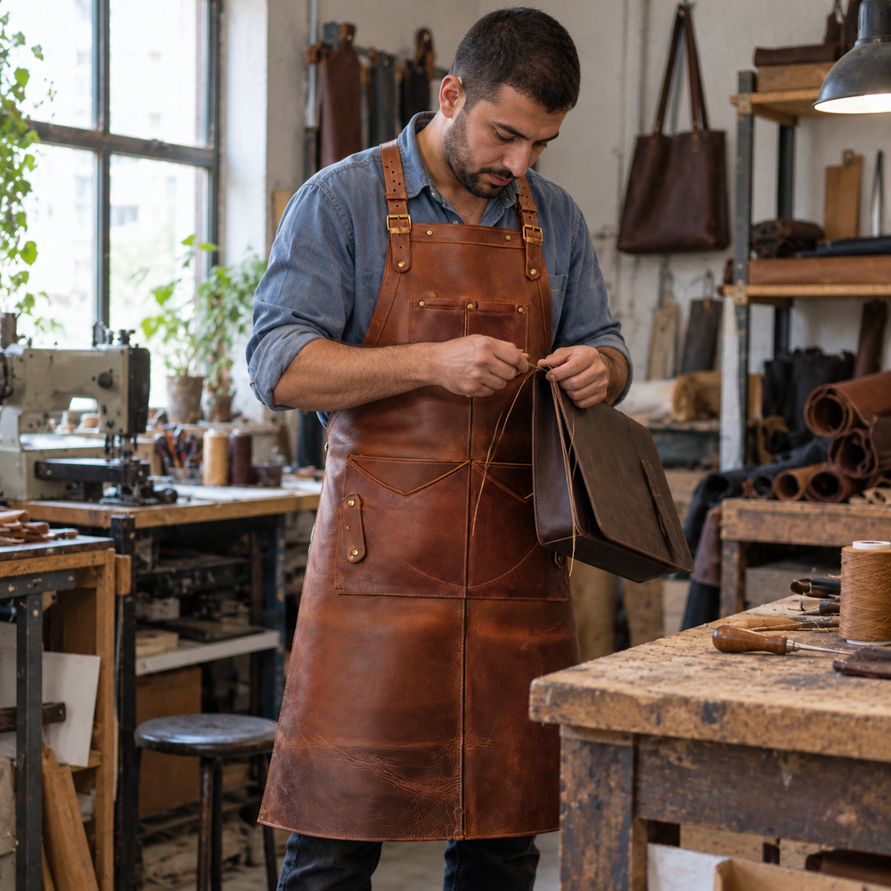 Mens Deep Brown Artisan Armor Blacksmith Crazy Horse Leather Apron