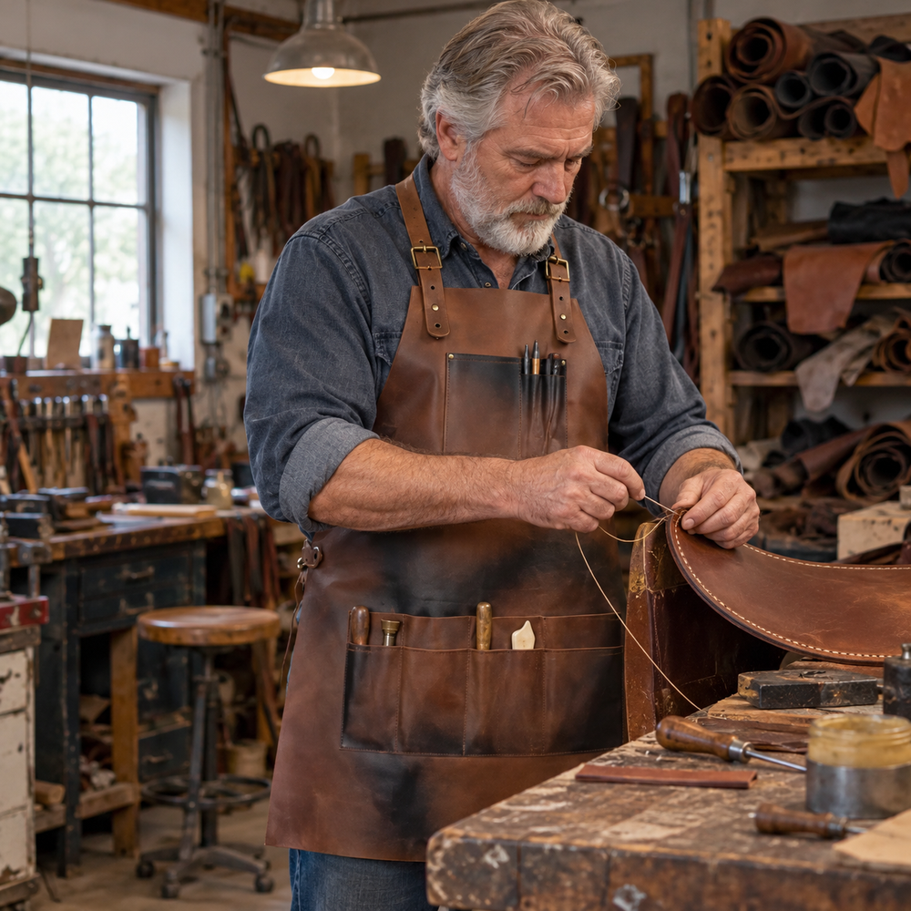 The Nick Woodworking Leather Apron by Jacket Field