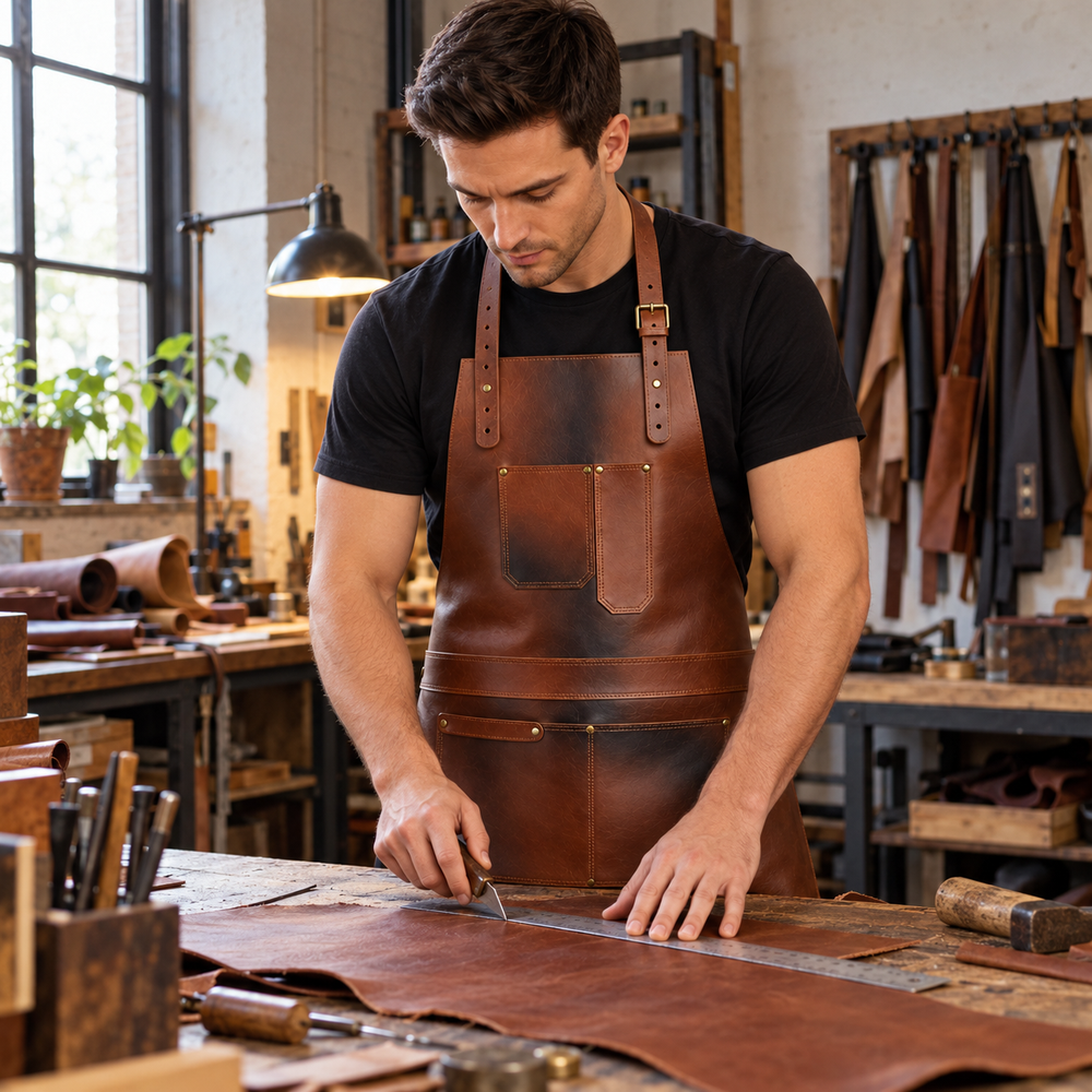 Wayland Cognac Brown Leather Apron