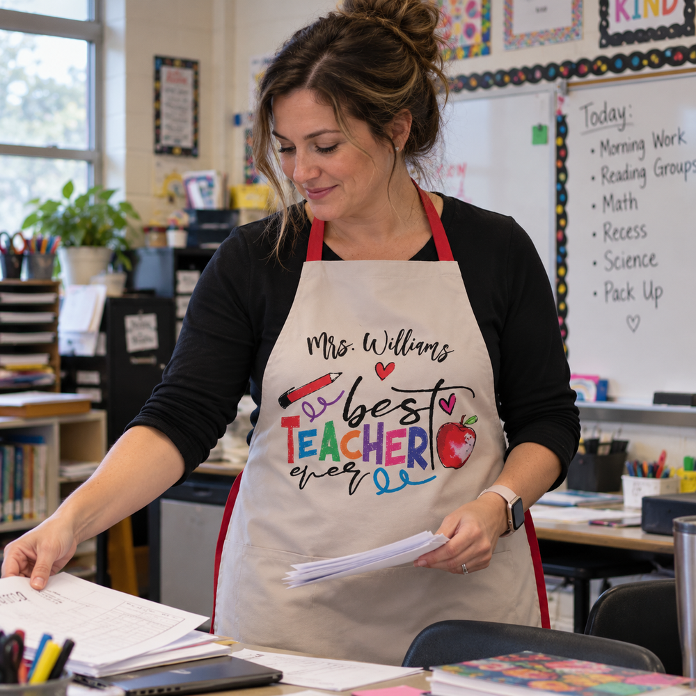 Colourful Polyester Teacher Typography Apron by Jacket Field