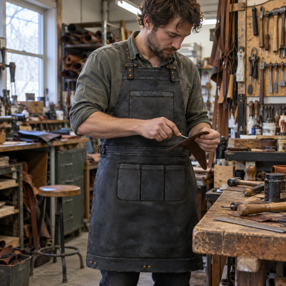Black Wax Full Grain Leather Apron