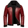 Men’s Red Faux Leather Christmas Jacket Santa Inspired Winter Bomber by Jacket Field