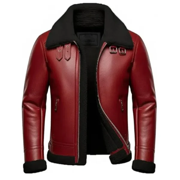 Men’s Red Faux Leather Christmas Jacket Santa Inspired Winter Bomber by Jacket Field