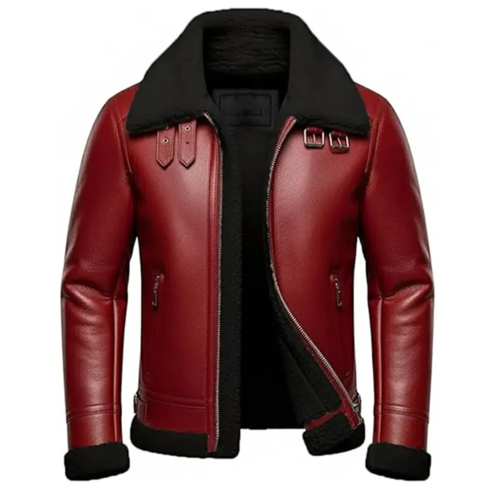 Men’s Red Faux Leather Christmas Jacket Santa Inspired Winter Bomber by Jacket Field