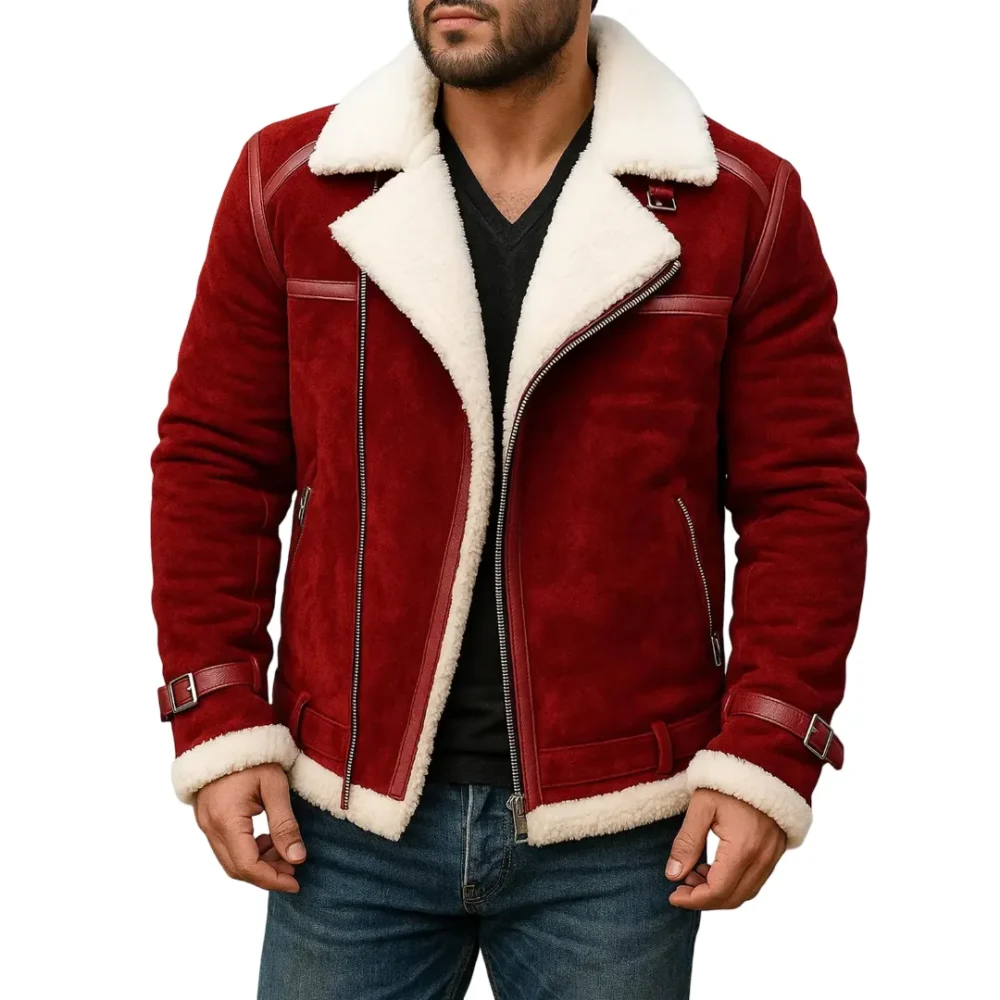 Mens Red RAF A2 Santa Claus Leather Bomber Christmas Jacket by Jacket Field