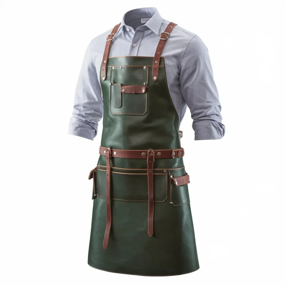 Men’s Green Crazy Horse Leather Blacksmith Apron by Jacket Field