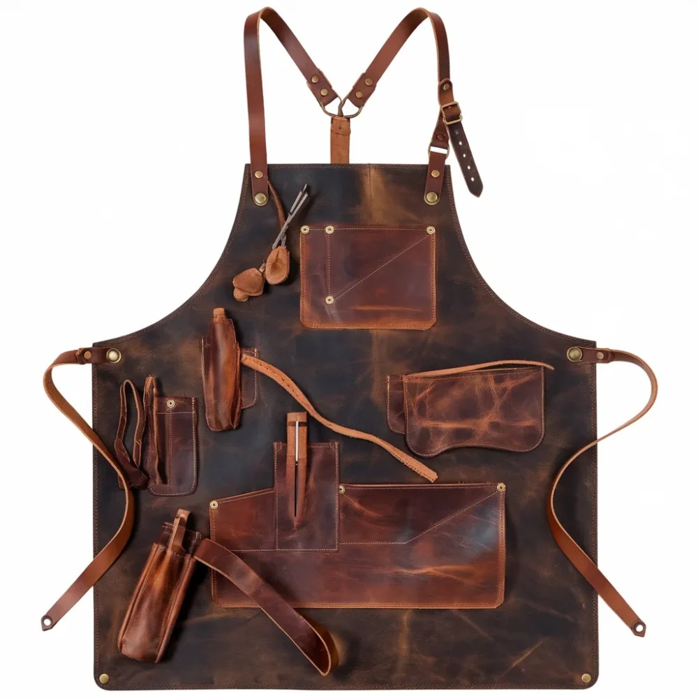 Men’s Black Crazy Horse Leather Apron by Jacket Field