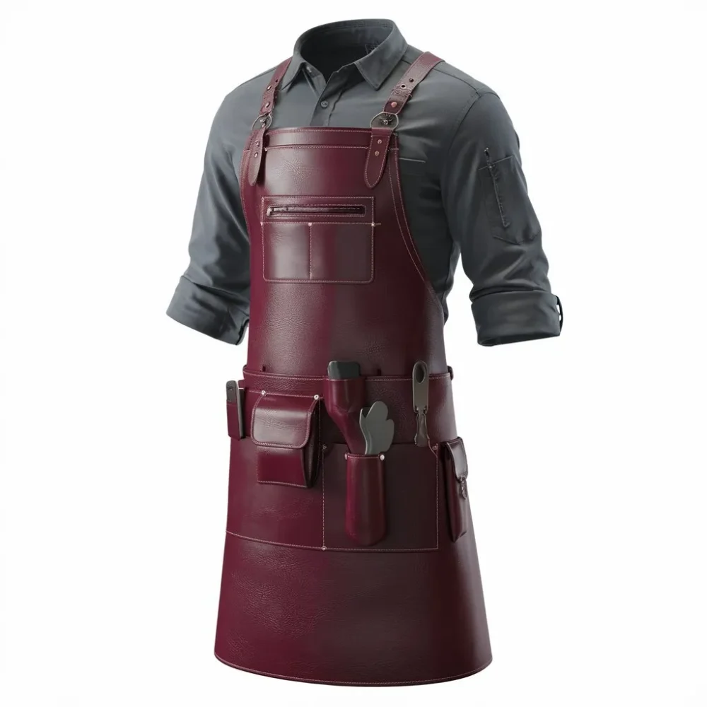 Men’s Rich Maroon Crazy Horse Leather Blacksmith Apron by Jacket Field