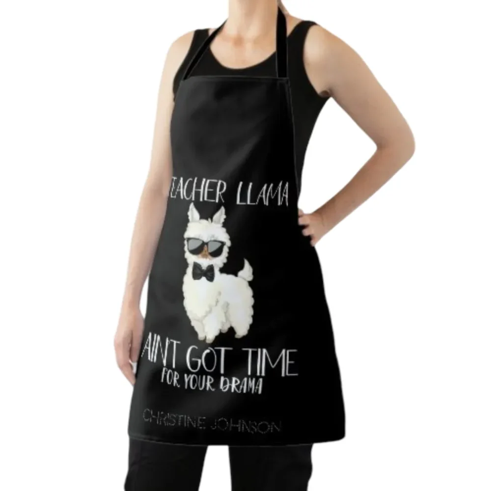 Colourful Polyester Teacher Llama Apron Funny Custom Name Gift for Teachers by Jacket Field