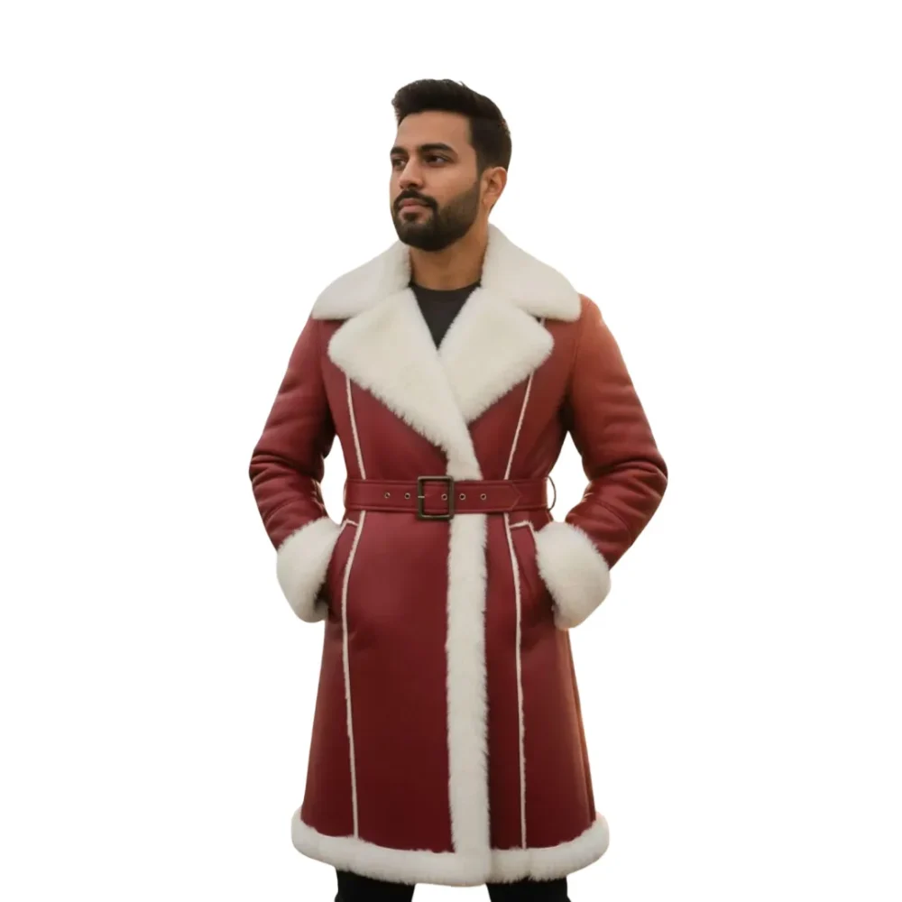 Men’s Red Leather Shearling Santa Jacket by Jacket Field