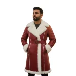 Men’s Red Leather Shearling Santa Jacket by- jacket field 0012