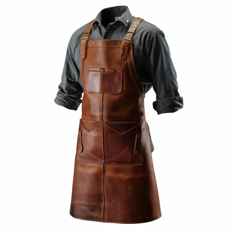 Mens Deep Brown Artisan Armor Blacksmith Crazy Horse Leather Apron with Adjustable Cross-Back Straps