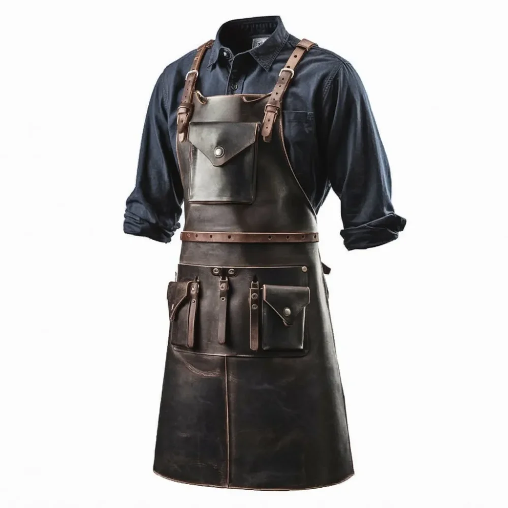 Men's Black Iron Guard Horse Leather Apron for Blacksmiths, Craftsmen & Artisans by Jacket Field