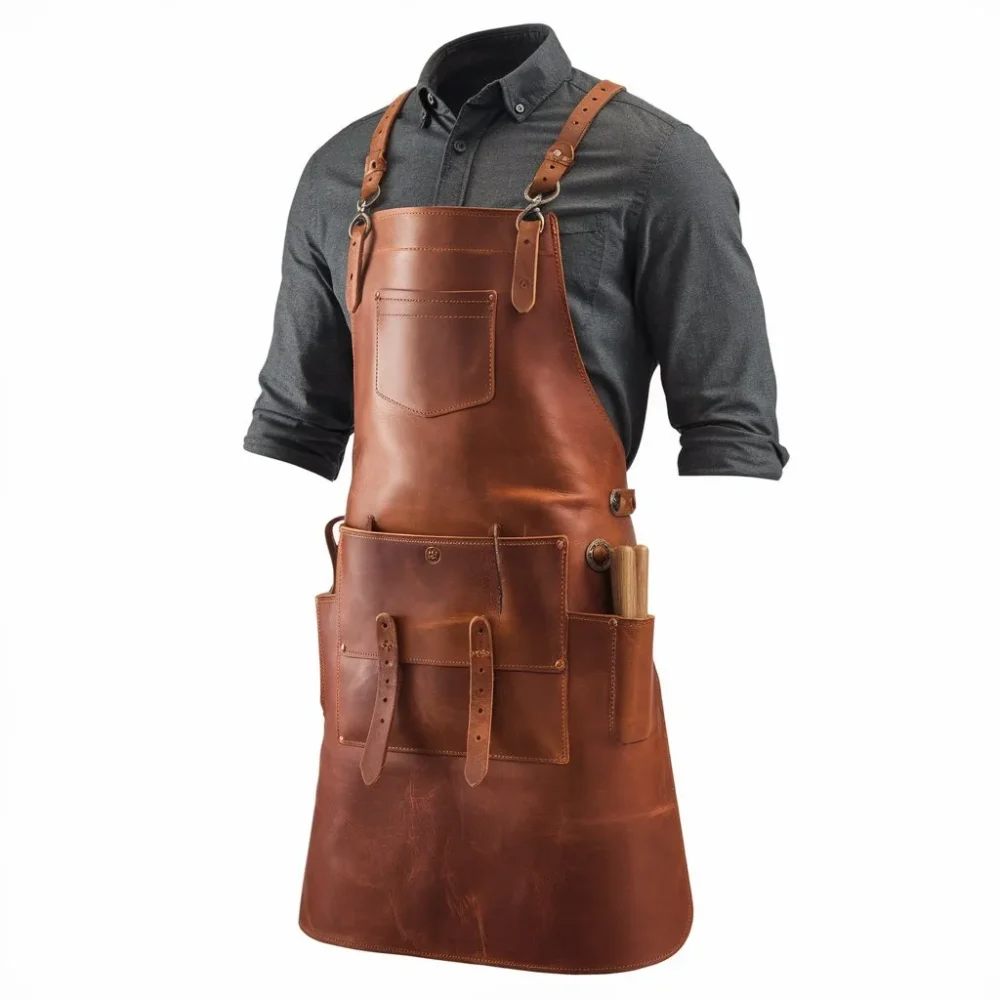 Men’s Chocolate Brown Crazy Horse Leather Blacksmith Apron by Jacket Field
