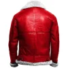 Men’s Red & White Shearling Leather Aviator Bomber Christmas Jacket by Jacket Field