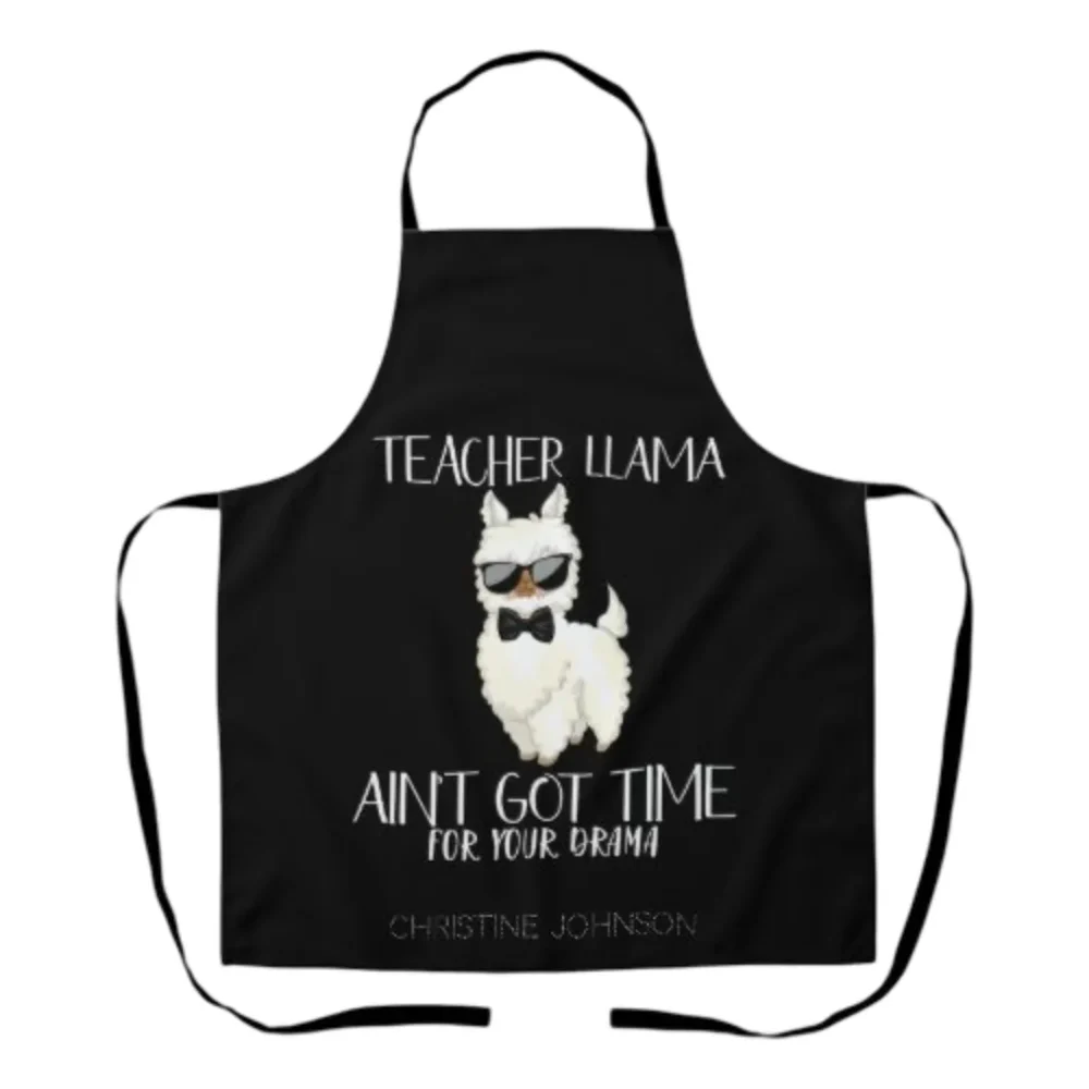 Colourful Polyester Teacher Llama Apron Funny Custom Name Gift for Teachers by Jacket Field