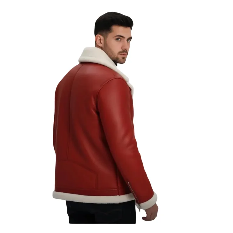Men’s Red Shearling Leather B3 Bomber Aviator Christmas Jacket by Jacket Field