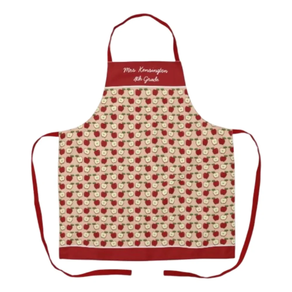 Red Apples Polyester Teacher Apron Personalised School Gift by Jacket Field