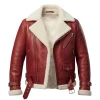 Men’s Red Shearling Sheepskin Leather Christmas Jacket Biker by Jacket Field