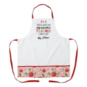 White Polyester Apple Teacher Apron Modern All-Over Print by Jacket Field