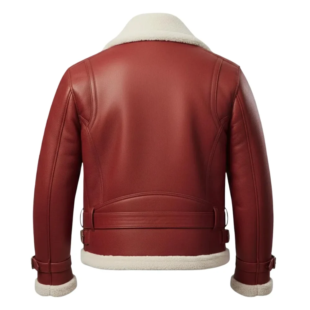 Men’s Red Shearling Sheepskin Leather Christmas Jacket Biker by Jacket Field