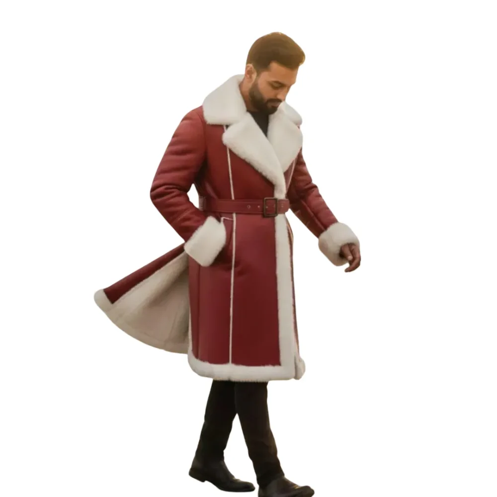 Men’s Red Leather Shearling Santa Jacket by Jacket Field