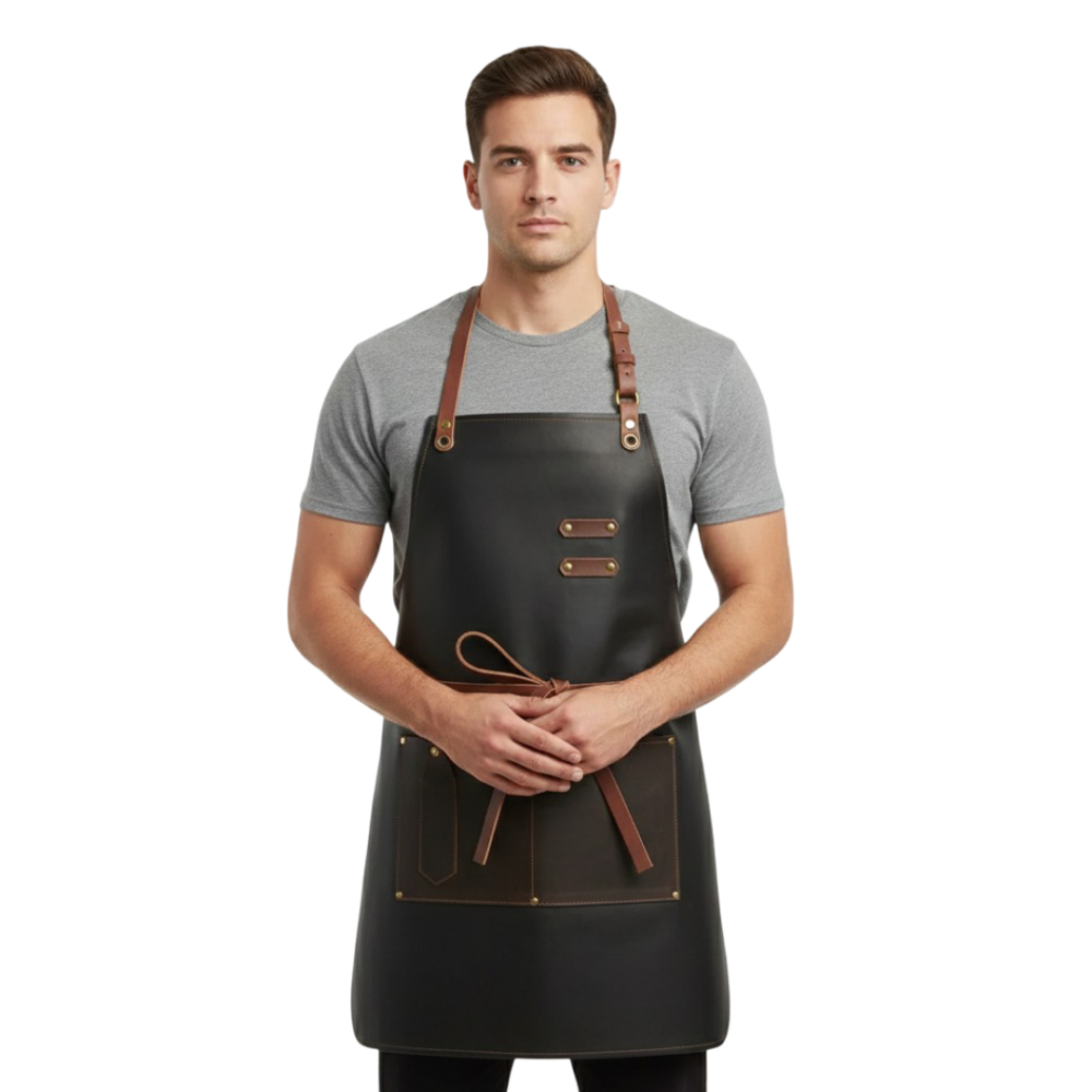 Men’s Rich Matte Black Forge Sentinel Crazy Horse Leather Apron by Jacket Field