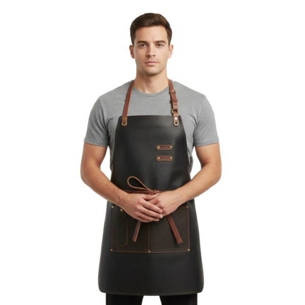 Men’s Rich Matte Black Forge Sentinel Crazy Horse Leather Apron by Jacket Field