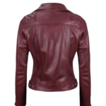 Women’s Burgundy Leather Christmas Jacket Slim Fit Maroon Moto Style