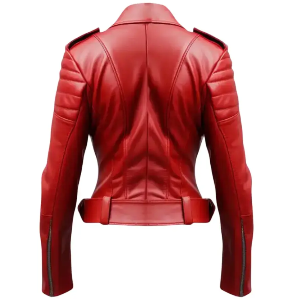 Alternative view of Women’s Red Sheepskin Leather Biker Christmas Jacket Handmade
