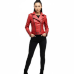 Women’s Red Sheepskin Leather Biker Christmas Jacket Handmade - Image 3