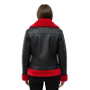 Womens Black Shearling Aviator Christmas Jacket with Red Fur