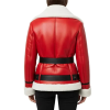 Women’s Red Lambskin Shearling B3 Bomber Christmas Jacket White Fur Collar by Jacket Field