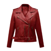 Women’s Red Lambskin Biker Leather Christmas Jacket Handmade