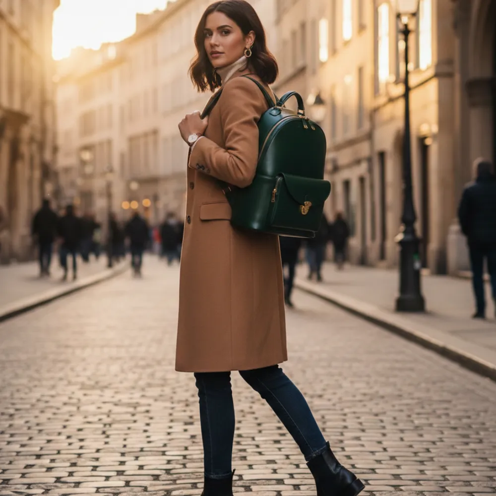 Women’s Green Leather Backpack by Jacket Field