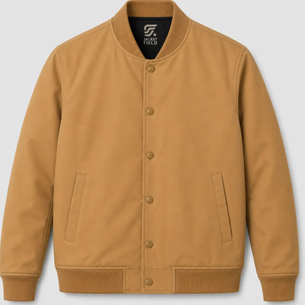 Men's Camel Brown Bomber Leather Jacket - Jacket Field 001