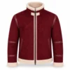       Burgundy Men Christmas Shearling Leather Jacket | Suede Aviator - jacket field 0011