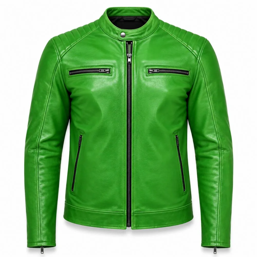 Best men motorcycle leather jacket – Stylish Green Cafe Racer Biker Gear – jacket field 006