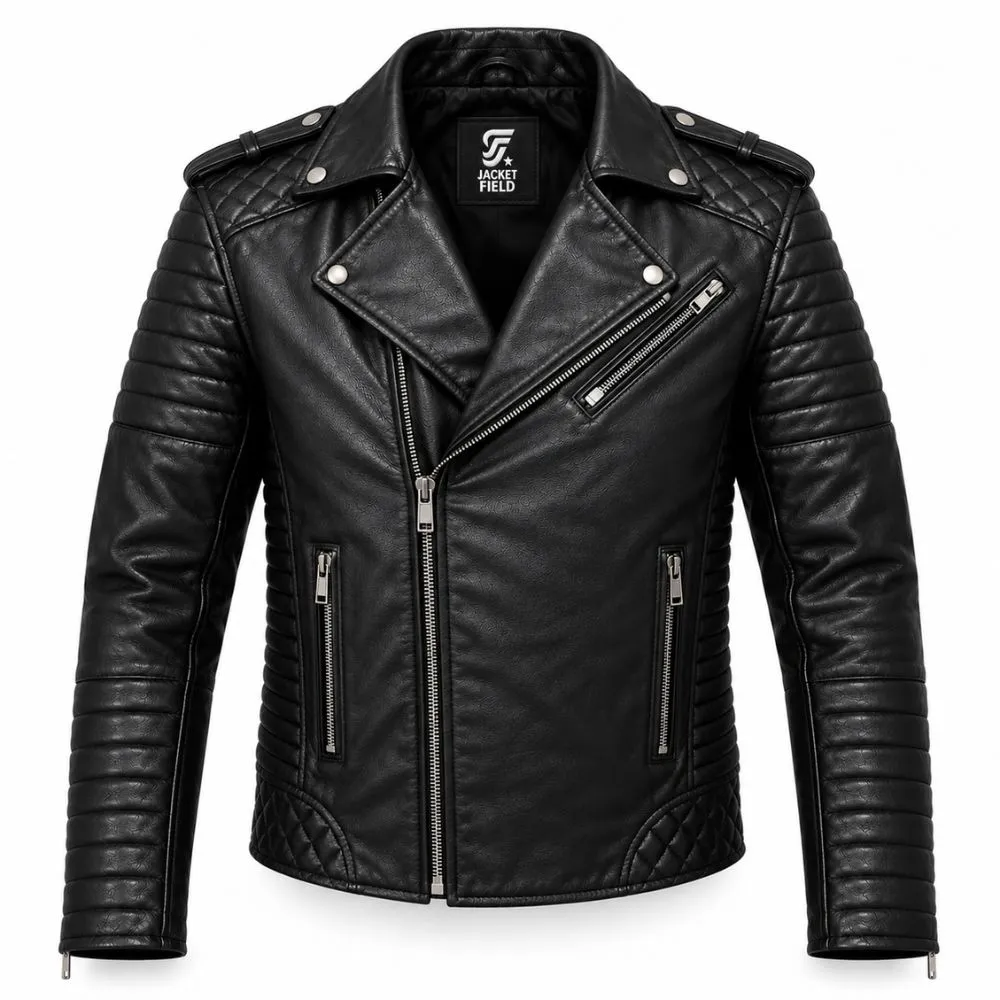 Black Real Leather men motorcycle jacket for Biker Style – jacket field 005