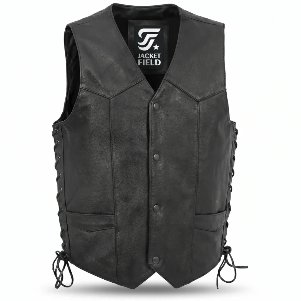 Men Leather Vest Western Style with Concealed Pockets - Jacket Field 003