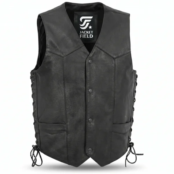 Men Leather Vest Western Style with Concealed Pockets - Jacket Field 003
