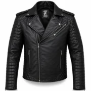 Black Real Leather men motorcycle jacket for Biker Style - jacket field 005