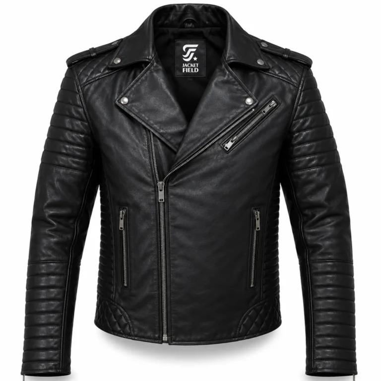Black Real Leather men motorcycle jacket for Biker Style - jacket field 005
