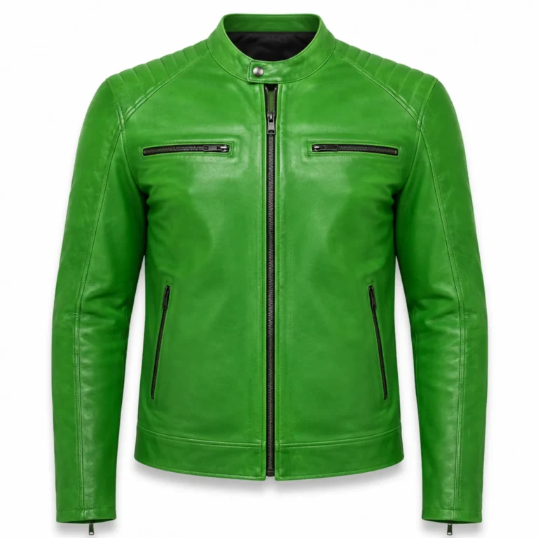 Best men motorcycle leather jacket – Stylish Green Cafe Racer Biker Gear - jacket field 006