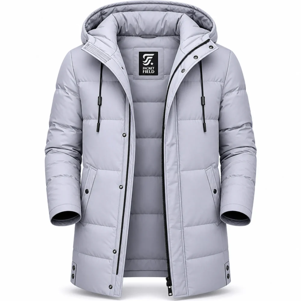 Men's puffer jacket: Warm Grey Winter Coat for Ultimate Comfort - jacket field 007