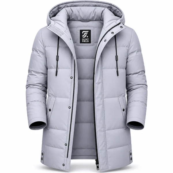Men's puffer jacket: Warm Grey Winter Coat for Ultimate Comfort - jacket field 007